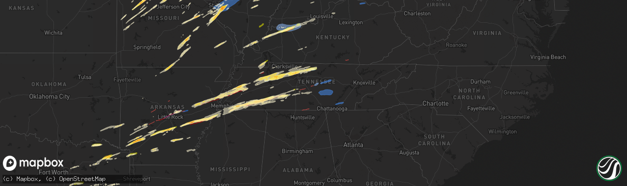 Hail map in Tennessee on March 31, 2023