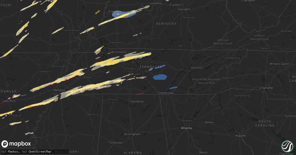 Hail map in Tennessee on March 31, 2023