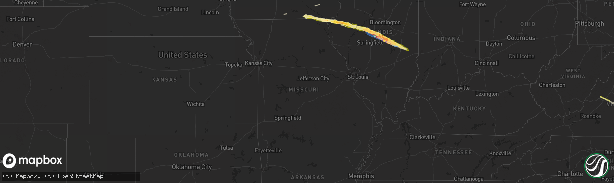 Hail map in Missouri on March 31, 2024