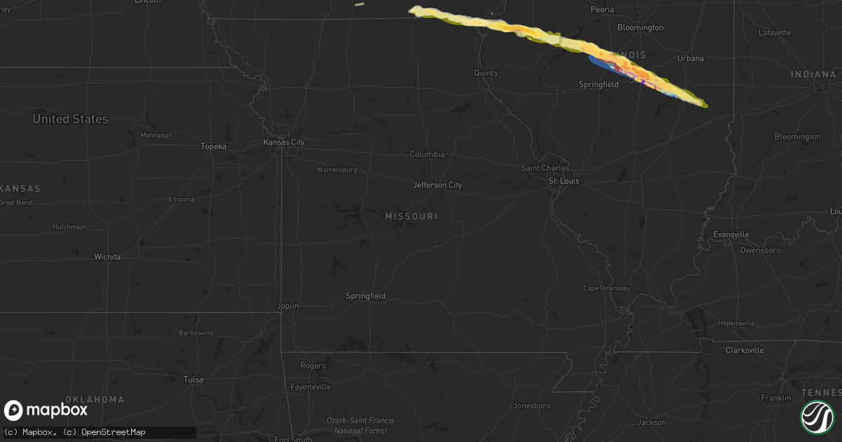 Hail map in Missouri on March 31, 2024