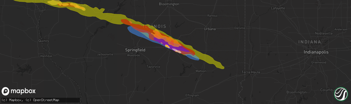 Hail map in Mt Zion, IL on March 31, 2024