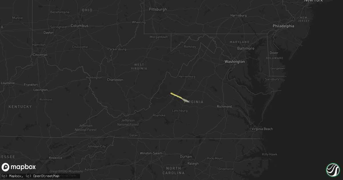 Hail map in Virginia on March 31, 2024