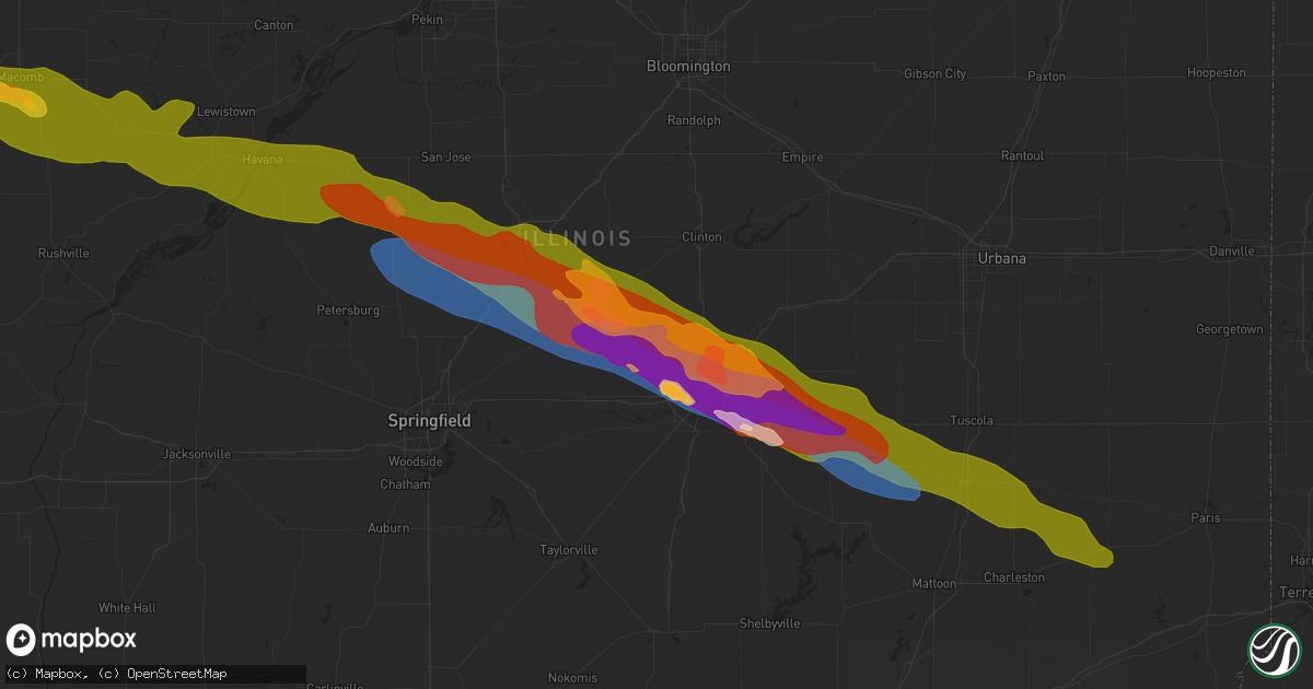 Hail map in Warrensburg, IL on March 31, 2024