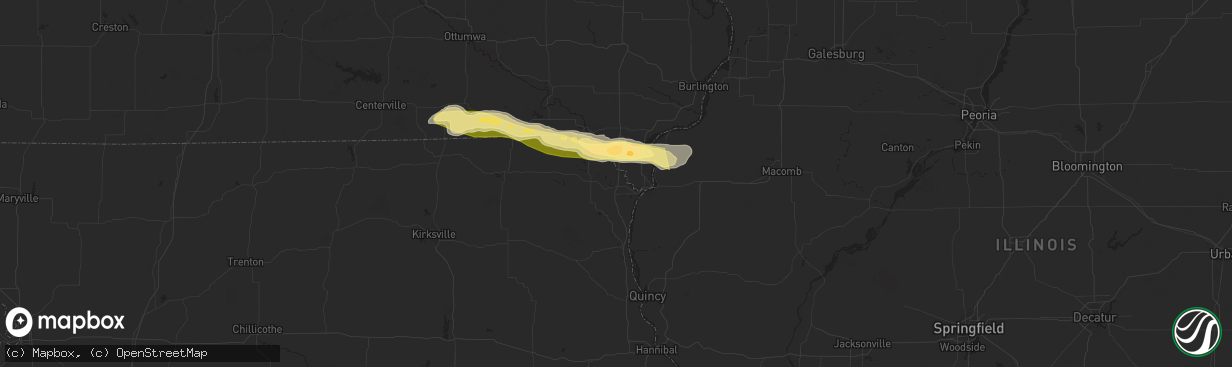 Hail map in Wayland, MO on March 31, 2024