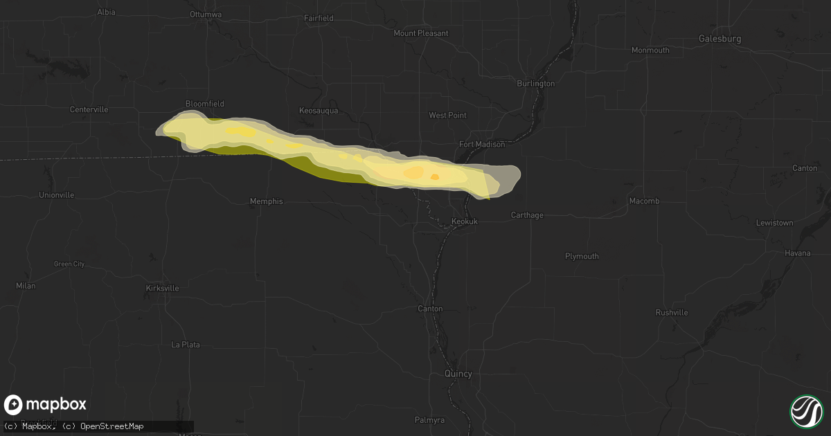 Hail map in Wayland, MO on March 31, 2024