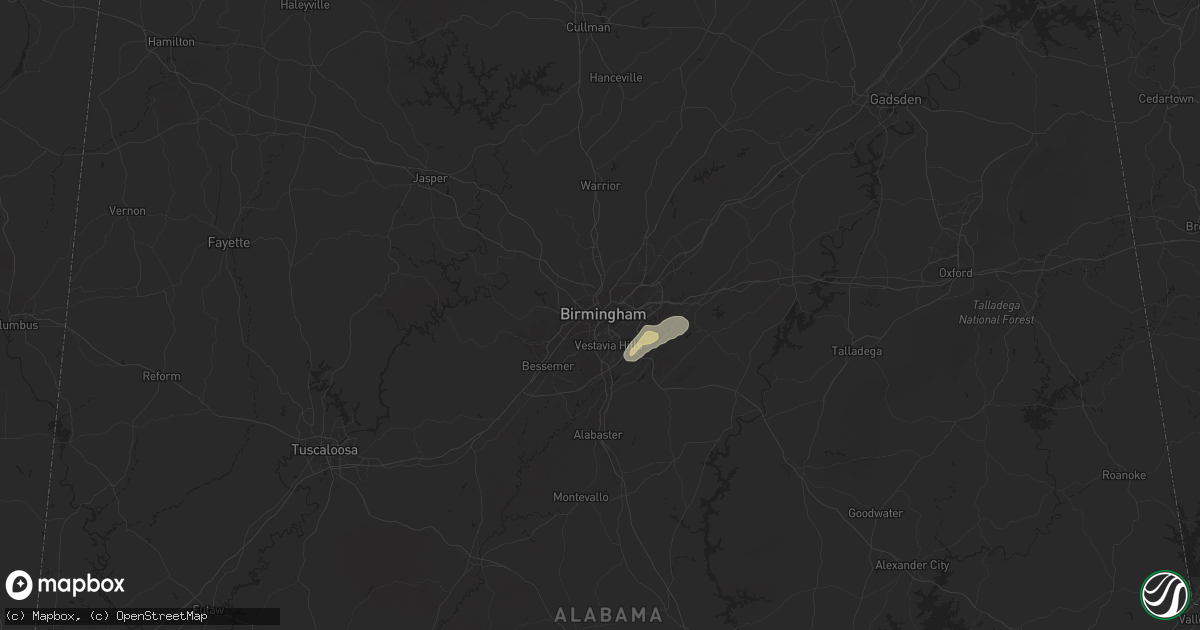 Hail map in Birmingham, AL on March 31, 2025