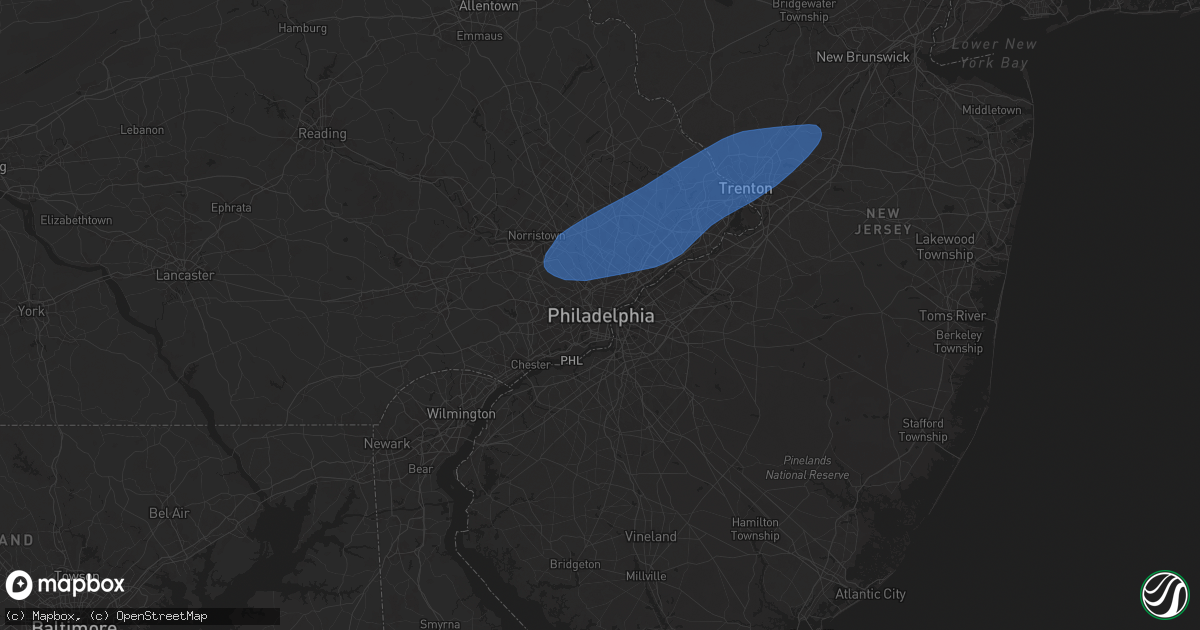 Hail map in Philadelphia, PA on March 31, 2025