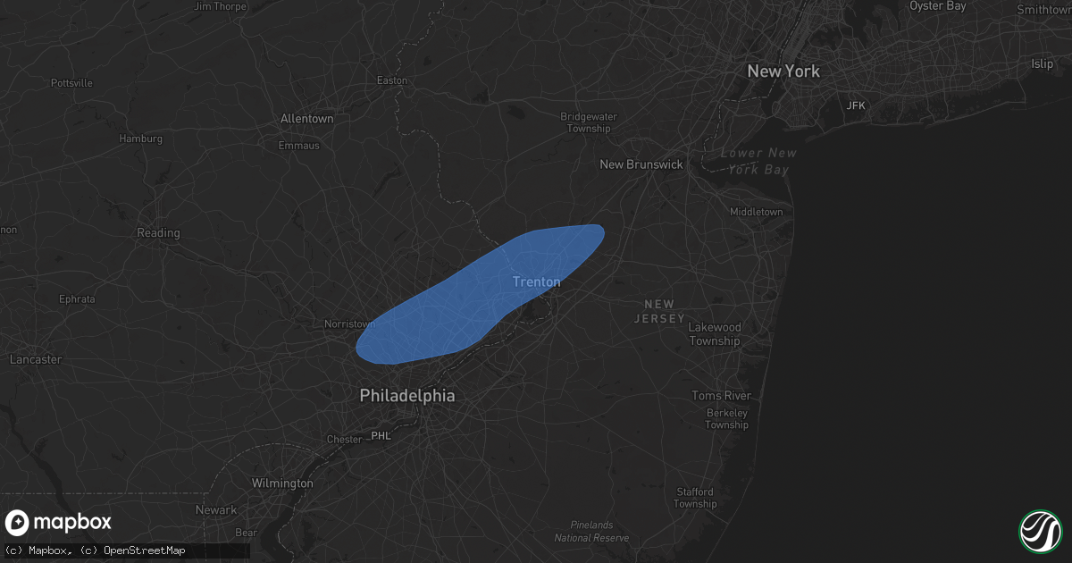 Hail map in Trenton, NJ on March 31, 2025