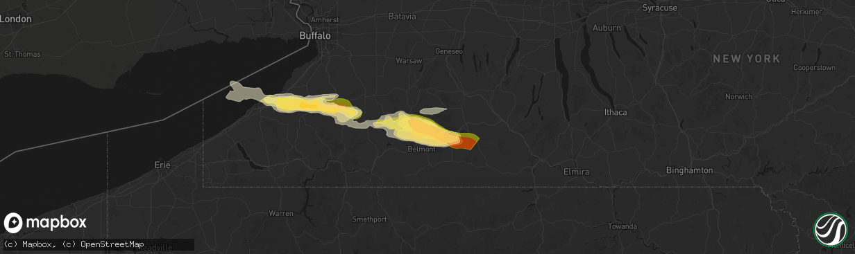 Hail map in Angelica, NY on March 31, 2026