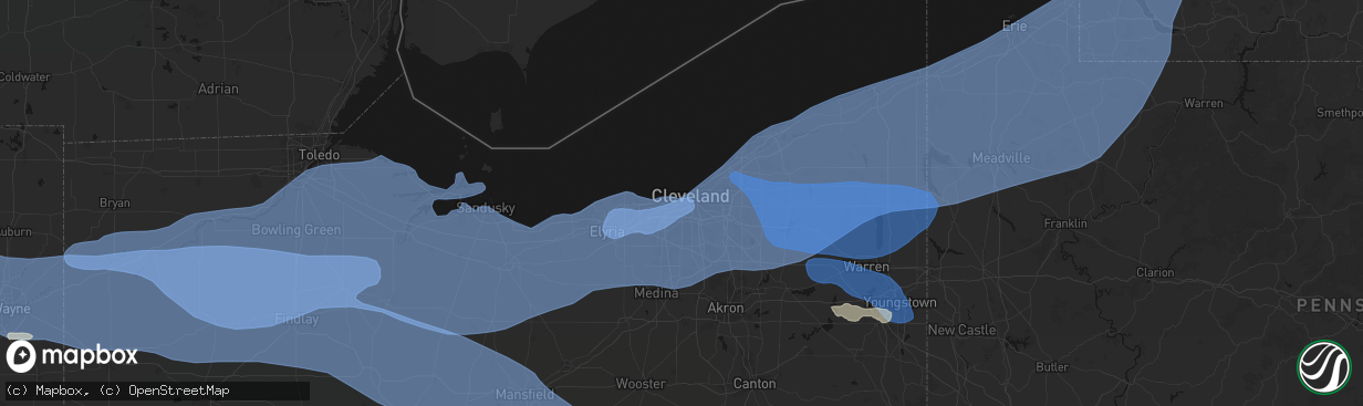 Hail map in Cleveland, OH on March 31, 2026