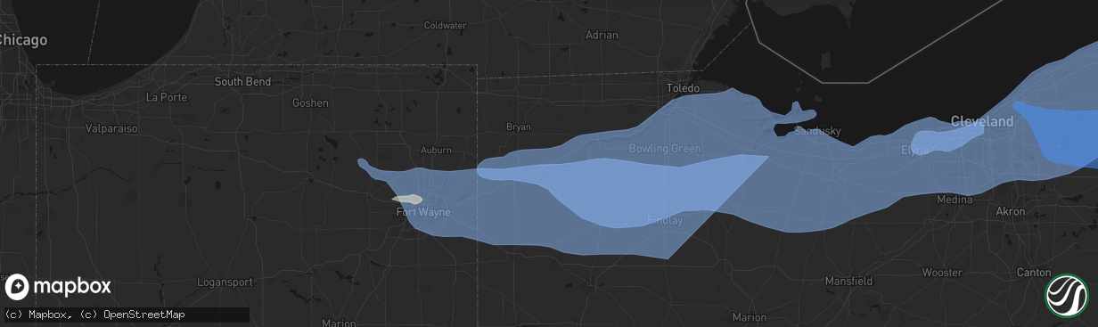 Hail map in Defiance, OH on March 31, 2026