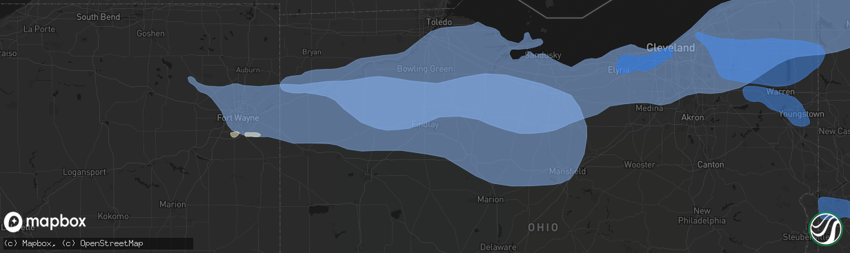 Hail map in Findlay, OH on March 31, 2026