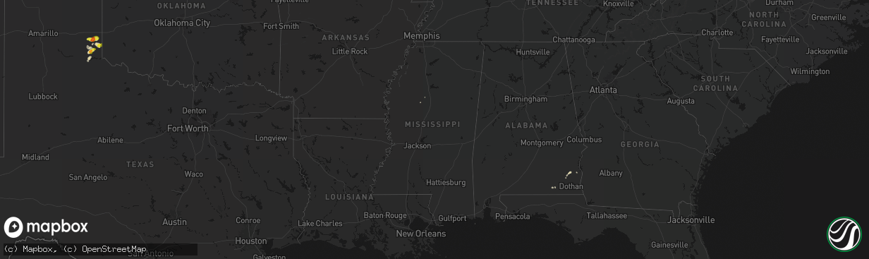 Hail map in Mississippi on March 31, 2026