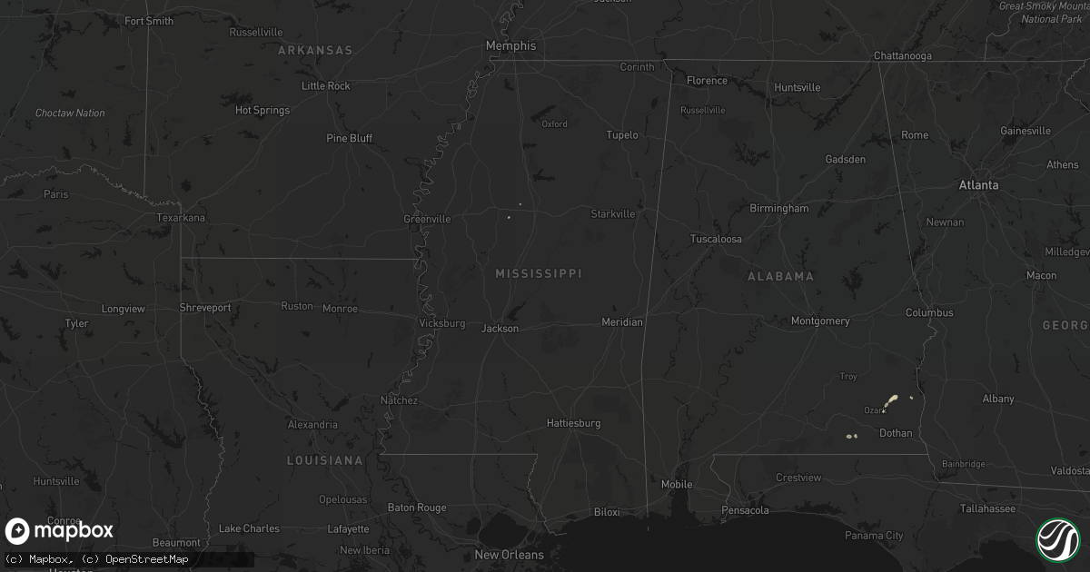 Hail map in Mississippi on March 31, 2026