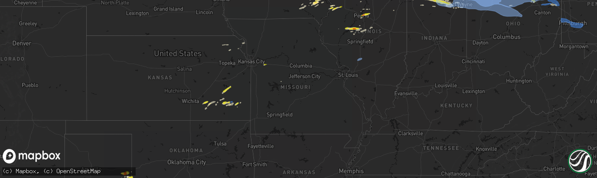 Hail map in Missouri on March 31, 2026