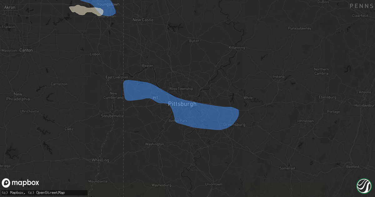Hail map in Pittsburgh, PA on March 31, 2026