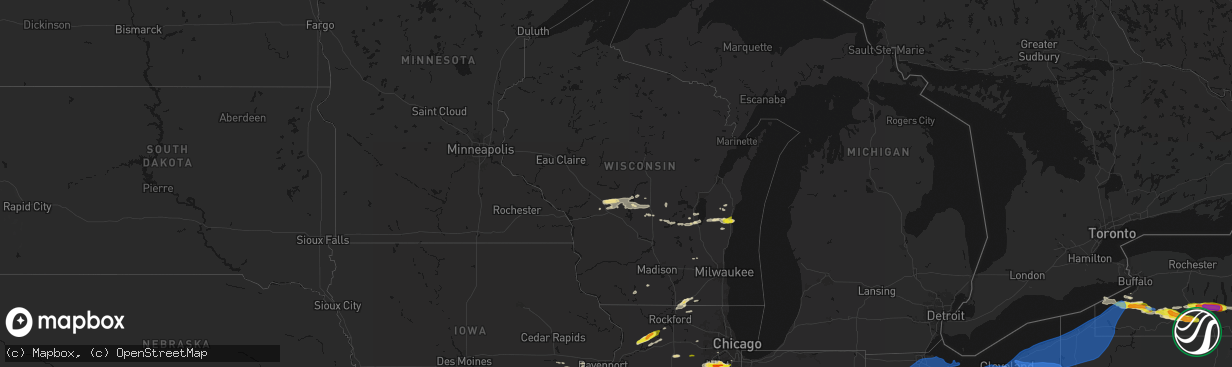 Hail map in Wisconsin on March 31, 2026