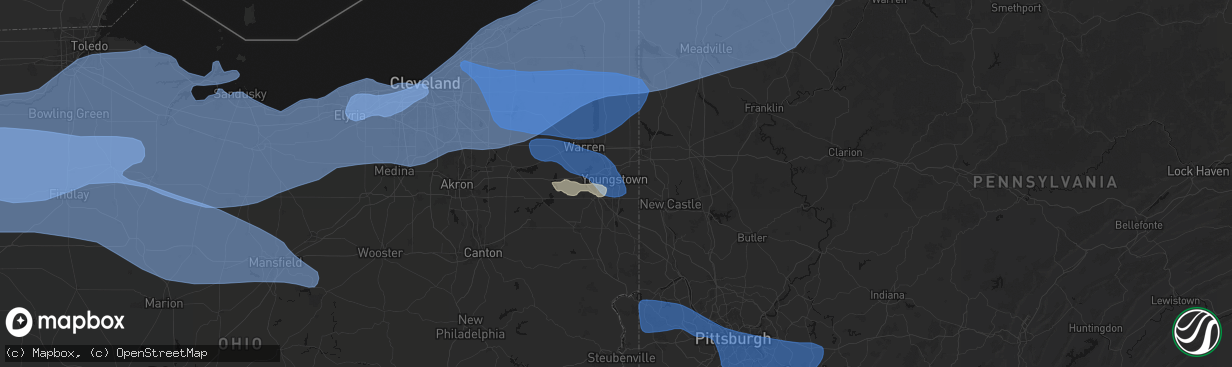 Hail map in Youngstown, OH on March 31, 2026