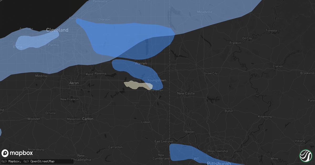 Hail map in Youngstown, OH on March 31, 2026