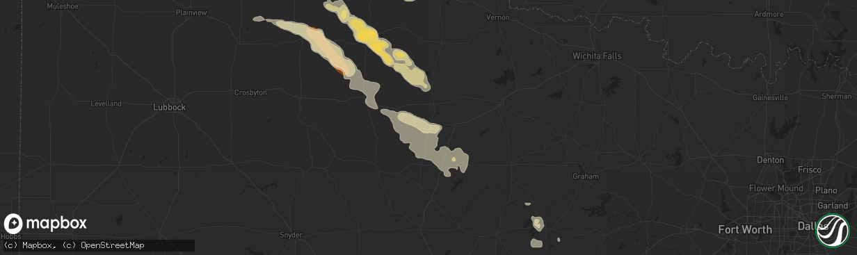 Hail map in Knox City, TX on April 1, 2013
