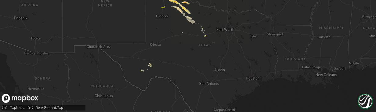 Hail map in Texas on April 1, 2013
