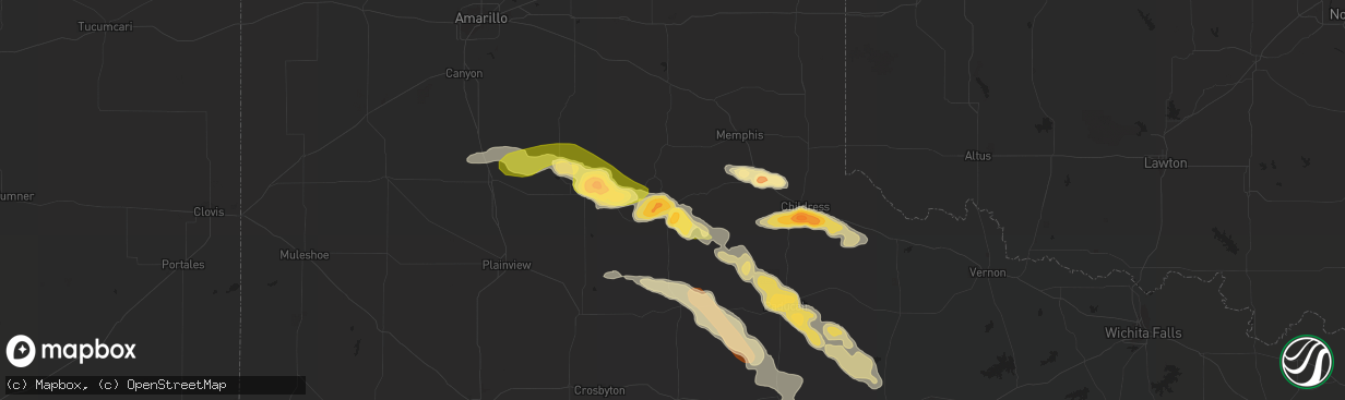 Hail map in Turkey, TX on April 1, 2013