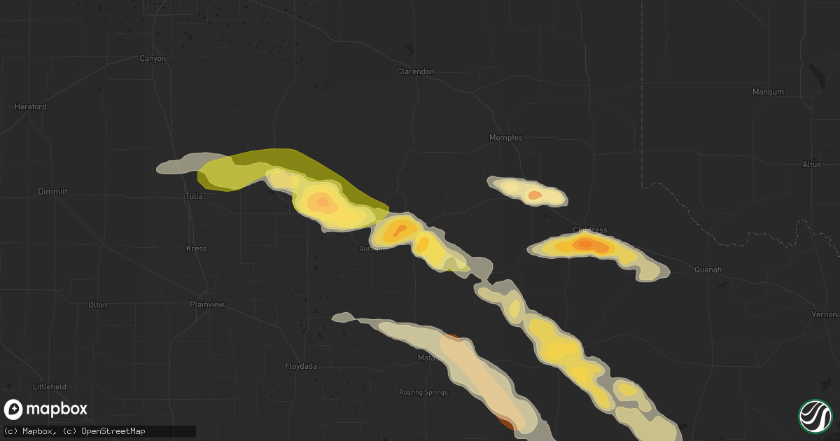 Hail map in Turkey, TX on April 1, 2013