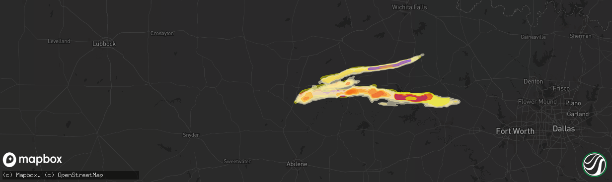 Hail map in Haskell, TX on April 1, 2014