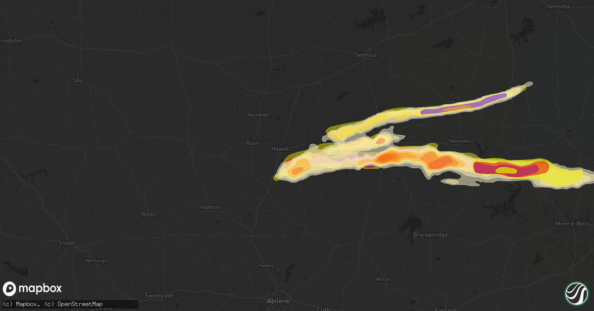 Hail map in Haskell, TX on April 1, 2014