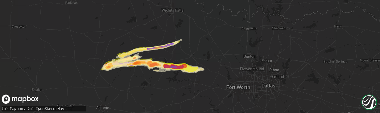 Hail map in Jacksboro, TX on April 1, 2014