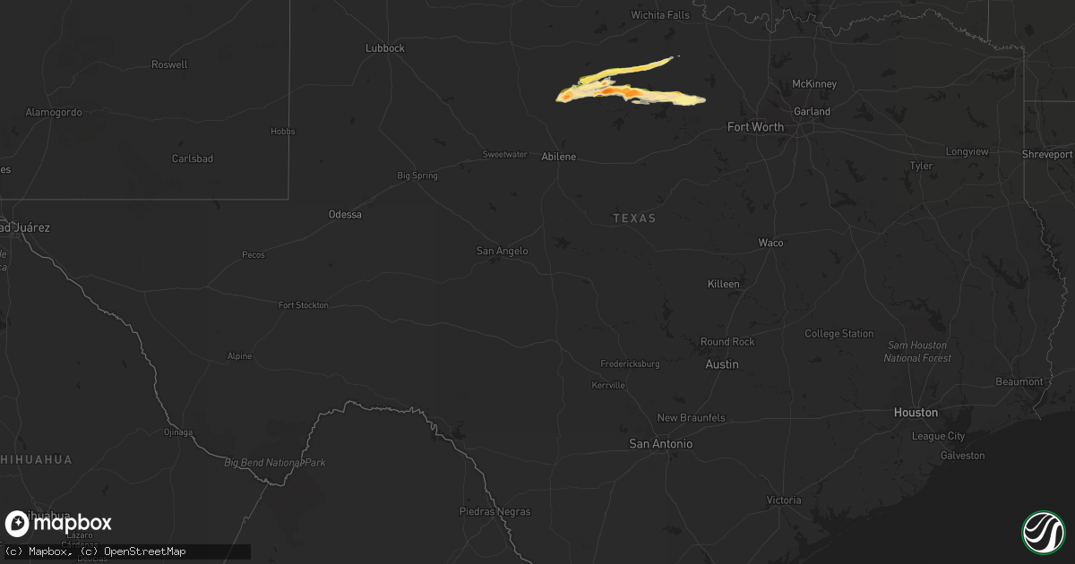 Hail map in Texas on April 1, 2014