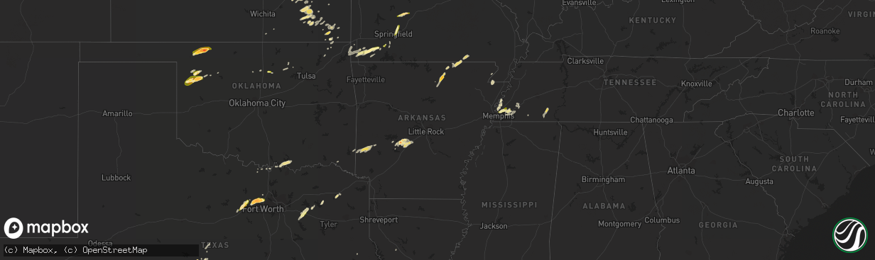 Hail map in Arkansas on April 1, 2015