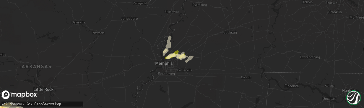 Hail map in Arlington, TN on April 1, 2015