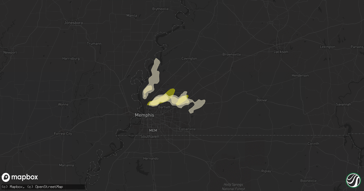 Hail map in Arlington, TN on April 1, 2015