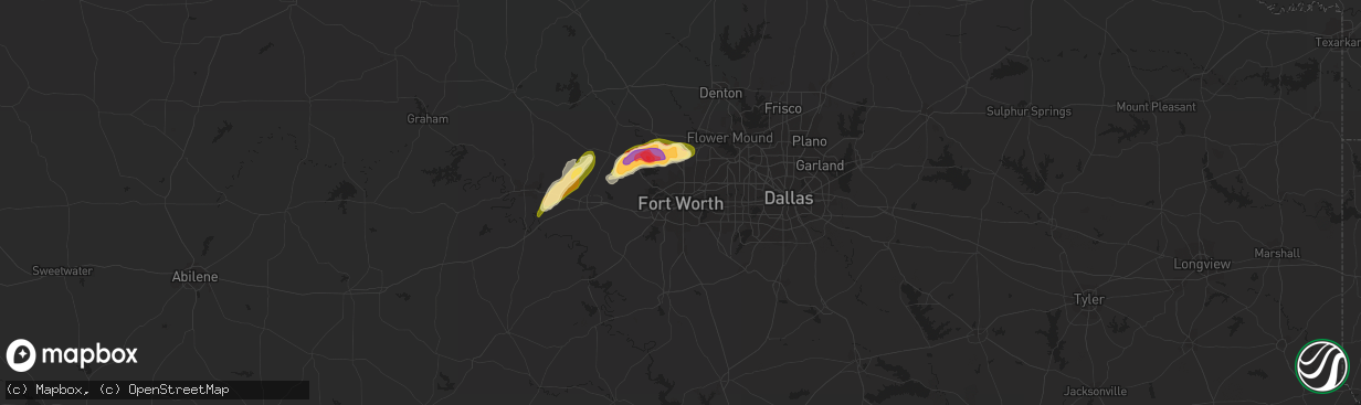 Hail map in Fort Worth, TX on April 1, 2015