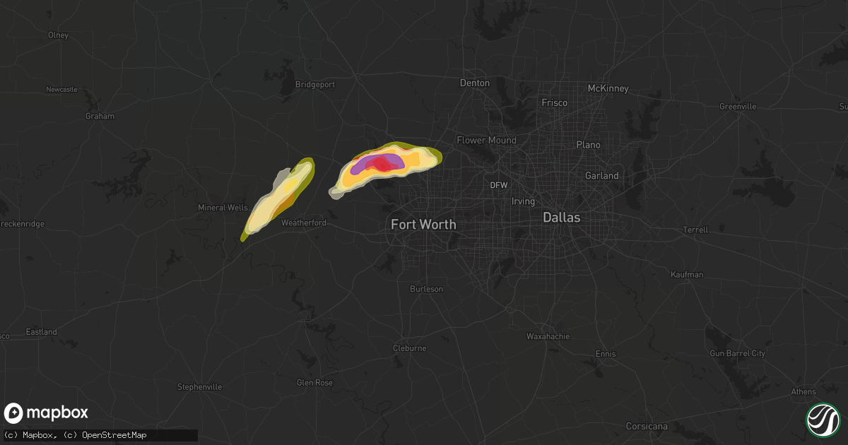 Hail map in Fort Worth, TX on April 1, 2015