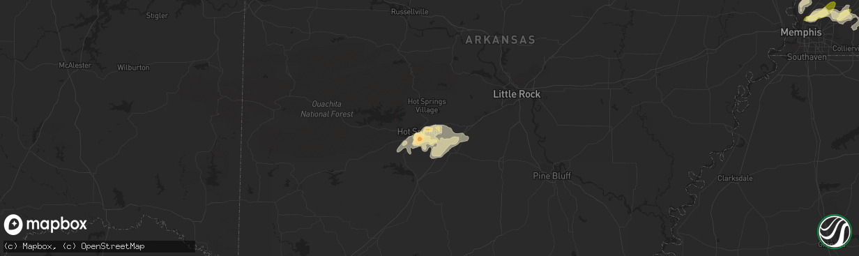 Hail map in Hot Springs National Park, AR on April 1, 2015