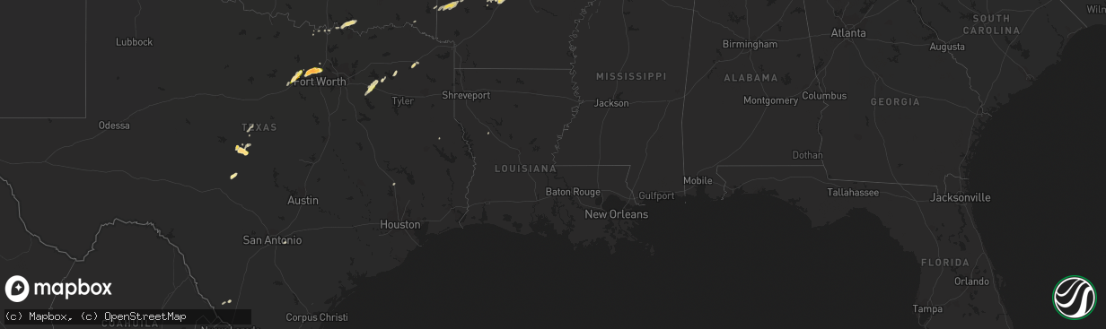 Hail map in Louisiana on April 1, 2015