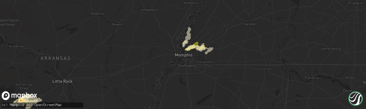 Hail map in Memphis, TN on April 1, 2015