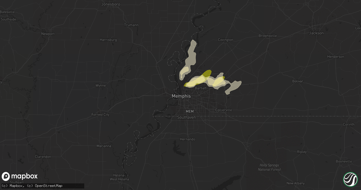 Hail map in Memphis, TN on April 1, 2015