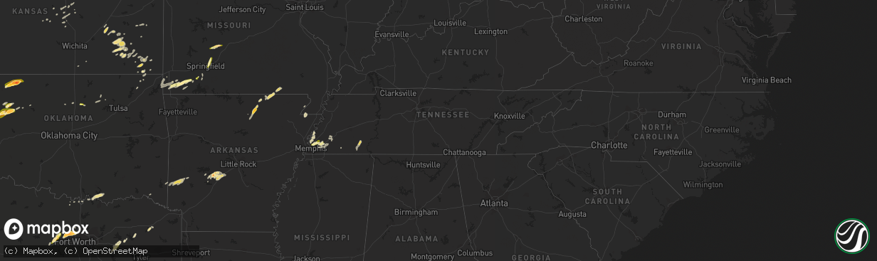 Hail map in Tennessee on April 1, 2015