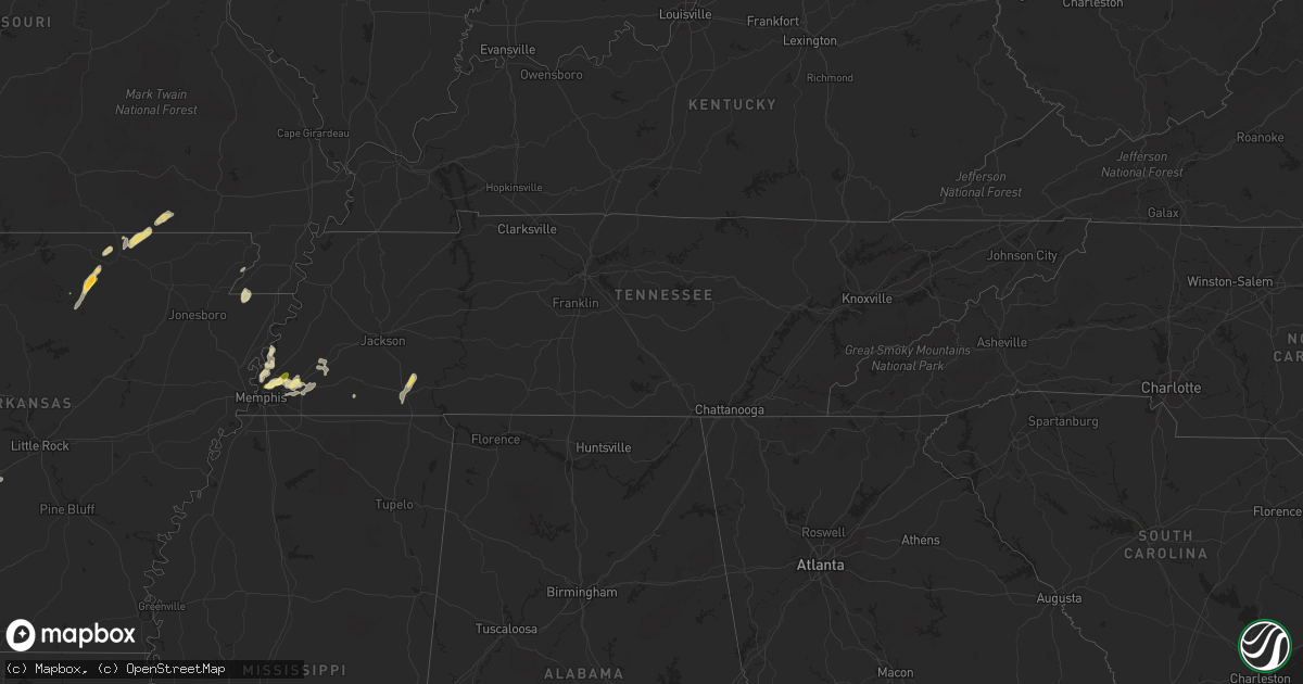 Hail map in Tennessee on April 1, 2015