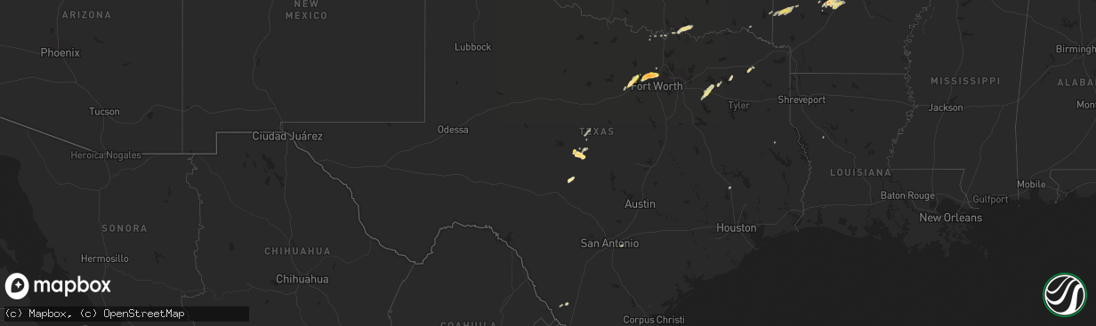 Hail map in Texas on April 1, 2015