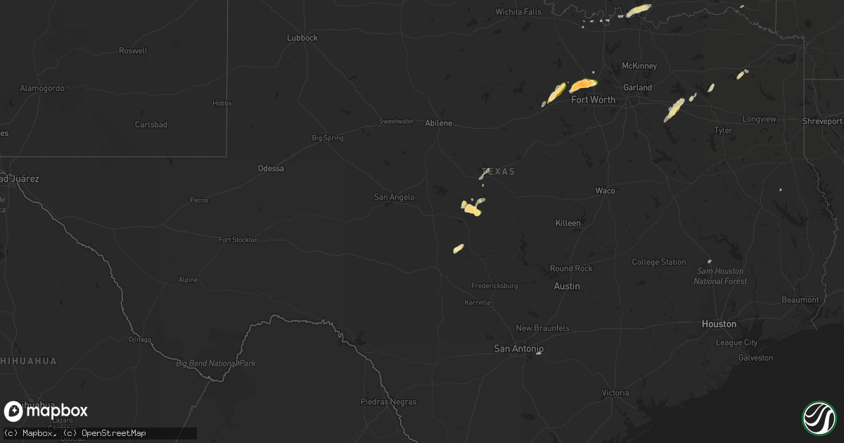 Hail map in Texas on April 1, 2015
