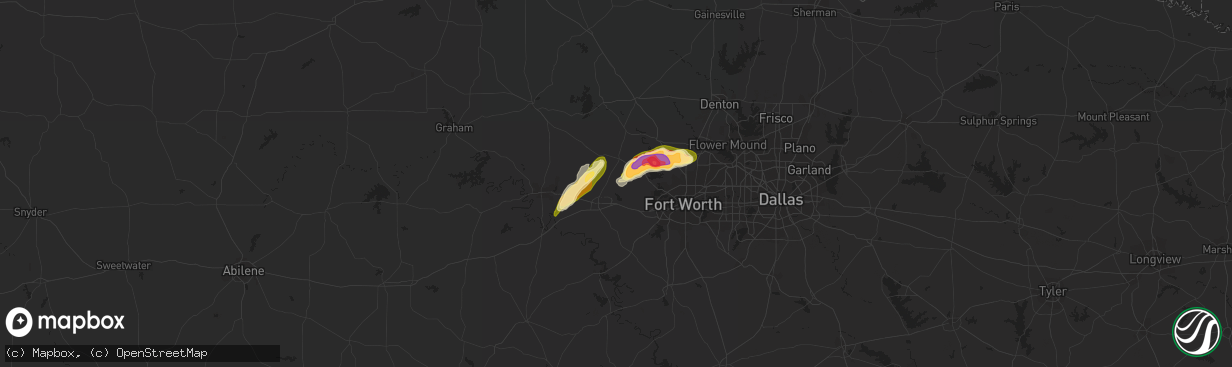 Hail map in Weatherford, TX on April 1, 2015