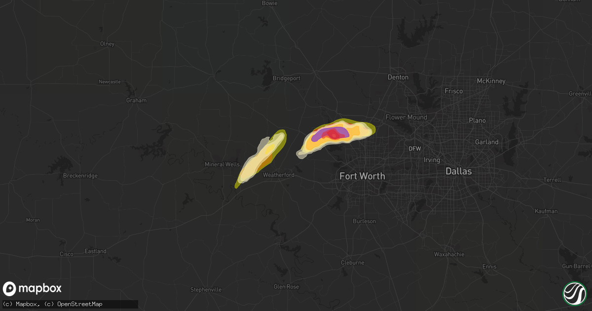 Hail map in Weatherford, TX on April 1, 2015