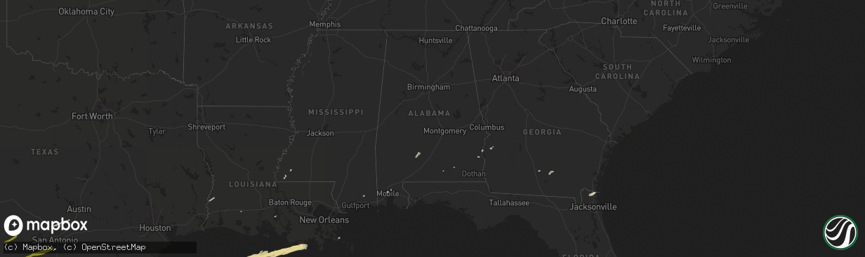 Hail map in Alabama on April 1, 2016