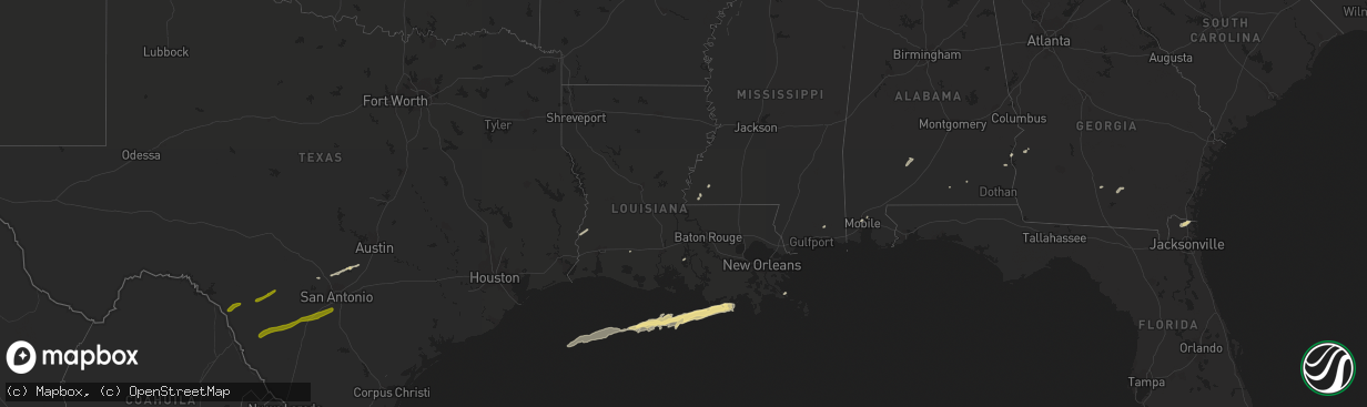 Hail map in Louisiana on April 1, 2016