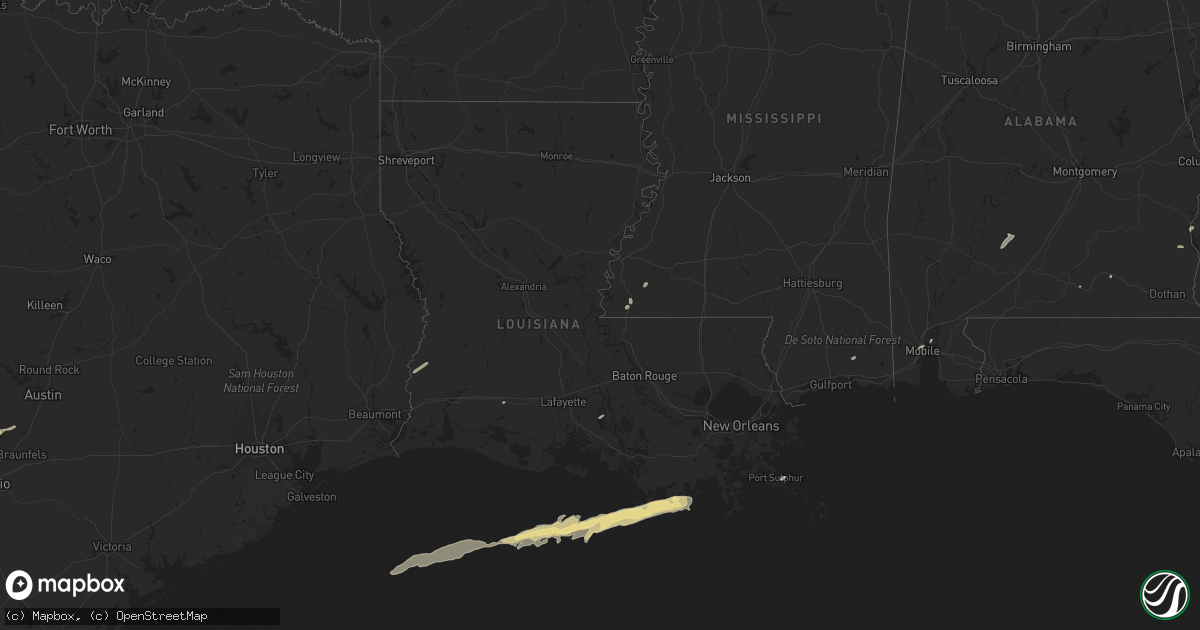 Hail map in Louisiana on April 1, 2016