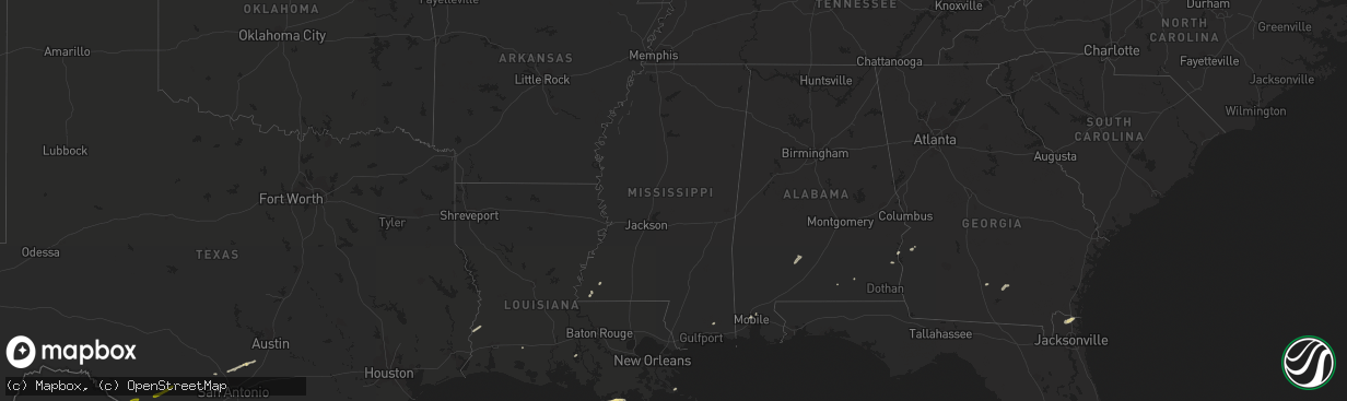 Hail map in Mississippi on April 1, 2016